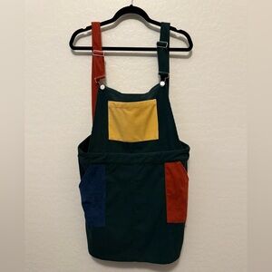 Cider Corduroy Patchwork Pocket Buckle Romper Dress.